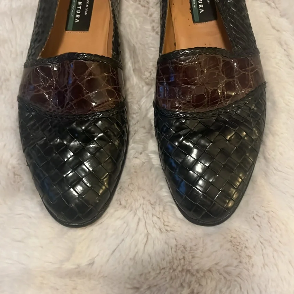 Aventura Men’s Black Brown Loafers  Embossed Woven Leather Handmade Spain Shoes
